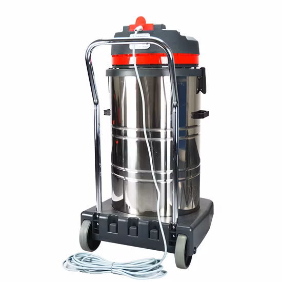Aspirador de pó industrial a seco e úmido de aço inoxidável 80L com três motores